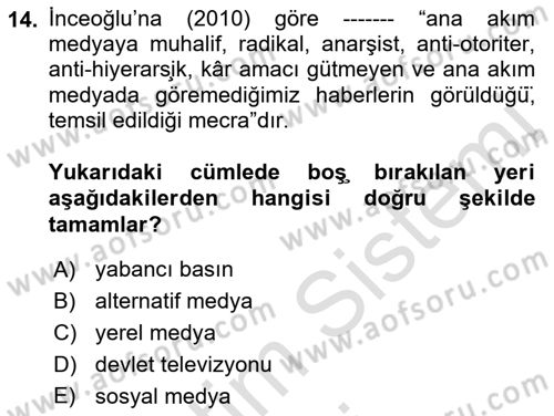 Yeni Toplumsal Hareketler Dersi 2019 - 2020 Yılı (Final) Dönem Sonu Sınav Soruları 14. Soru