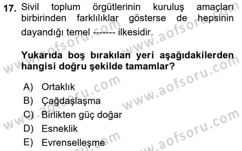 Yeni Toplumsal Hareketler Dersi 2019 - 2020 Yılı (Final) Dönem Sonu Sınav Soruları 17. Soru