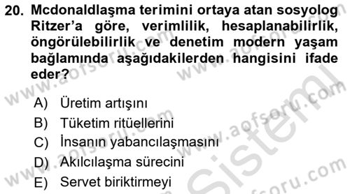 Yeni Toplumsal Hareketler Dersi 2019 - 2020 Yılı (Final) Dönem Sonu Sınav Soruları 20. Soru
