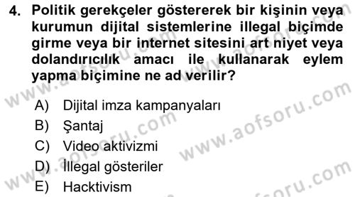 Yeni Toplumsal Hareketler Dersi 2019 - 2020 Yılı (Final) Dönem Sonu Sınav Soruları 4. Soru