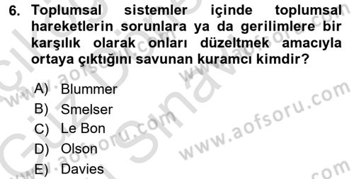 Yeni Toplumsal Hareketler Dersi 2019 - 2020 Yılı (Final) Dönem Sonu Sınav Soruları 6. Soru