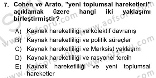 Yeni Toplumsal Hareketler Dersi 2019 - 2020 Yılı (Final) Dönem Sonu Sınav Soruları 7. Soru