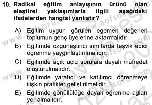 Yeni Toplumsal Hareketler Dersi 2020 - 2021 Yılı Yaz Okulu Sınav Soruları 10. Soru