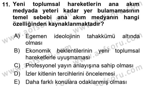 Yeni Toplumsal Hareketler Dersi 2020 - 2021 Yılı Yaz Okulu Sınav Soruları 11. Soru