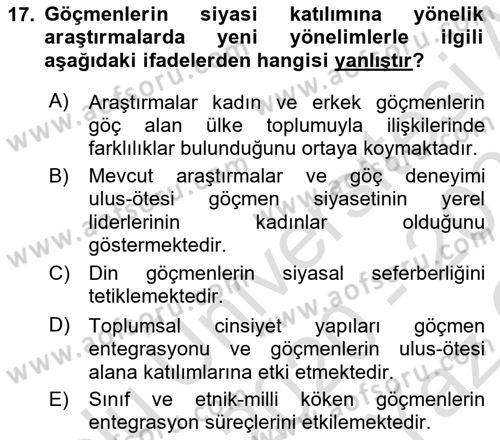 Yeni Toplumsal Hareketler Dersi 2020 - 2021 Yılı Yaz Okulu Sınav Soruları 17. Soru