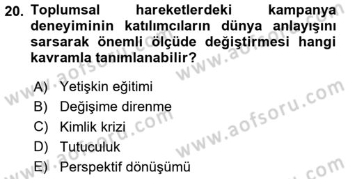 Yeni Toplumsal Hareketler Dersi 2020 - 2021 Yılı Yaz Okulu Sınav Soruları 20. Soru