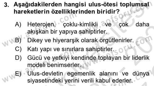 Yeni Toplumsal Hareketler Dersi 2020 - 2021 Yılı Yaz Okulu Sınav Soruları 3. Soru