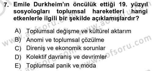 Yeni Toplumsal Hareketler Dersi 2020 - 2021 Yılı Yaz Okulu Sınav Soruları 7. Soru
