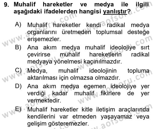 Yeni Toplumsal Hareketler Dersi 2020 - 2021 Yılı Yaz Okulu Sınav Soruları 9. Soru