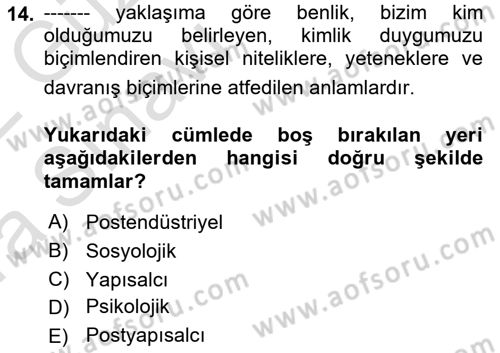 Yeni Toplumsal Hareketler Dersi 2021 - 2022 Yılı (Vize) Ara Sınav Soruları 14. Soru