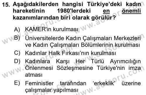 Yeni Toplumsal Hareketler Dersi Ara Sınavı Deneme Sınav Soruları 15. Soru