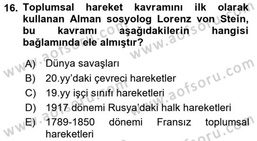 Yeni Toplumsal Hareketler Dersi Ara Sınavı Deneme Sınav Soruları 16. Soru