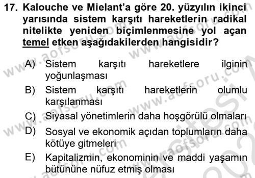 Yeni Toplumsal Hareketler Dersi 2021 - 2022 Yılı (Vize) Ara Sınav Soruları 17. Soru