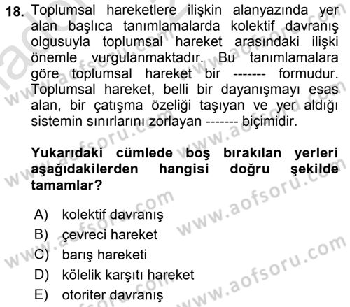 Yeni Toplumsal Hareketler Dersi Ara Sınavı Deneme Sınav Soruları 18. Soru
