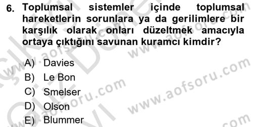 Yeni Toplumsal Hareketler Dersi Ara Sınavı Deneme Sınav Soruları 6. Soru