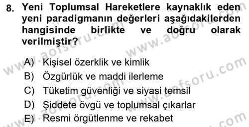 Yeni Toplumsal Hareketler Dersi Ara Sınavı Deneme Sınav Soruları 8. Soru