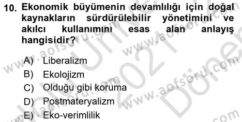 Yeni Toplumsal Hareketler Dersi 2021 - 2022 Yılı (Final) Dönem Sonu Sınav Soruları 10. Soru