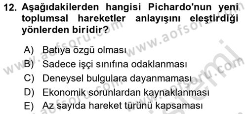 Yeni Toplumsal Hareketler Dersi 2021 - 2022 Yılı (Final) Dönem Sonu Sınav Soruları 12. Soru