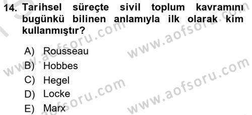 Yeni Toplumsal Hareketler Dersi 2021 - 2022 Yılı (Final) Dönem Sonu Sınav Soruları 14. Soru