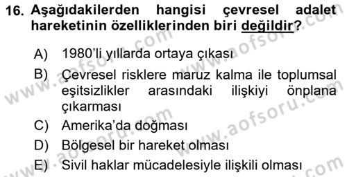 Yeni Toplumsal Hareketler Dersi 2021 - 2022 Yılı (Final) Dönem Sonu Sınav Soruları 16. Soru