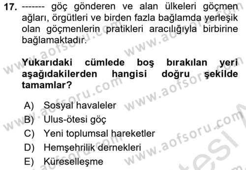 Yeni Toplumsal Hareketler Dersi 2021 - 2022 Yılı (Final) Dönem Sonu Sınav Soruları 17. Soru