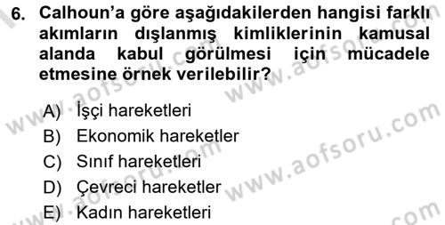 Yeni Toplumsal Hareketler Dersi 2021 - 2022 Yılı (Final) Dönem Sonu Sınav Soruları 6. Soru