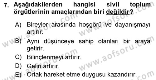 Yeni Toplumsal Hareketler Dersi 2021 - 2022 Yılı (Final) Dönem Sonu Sınav Soruları 7. Soru