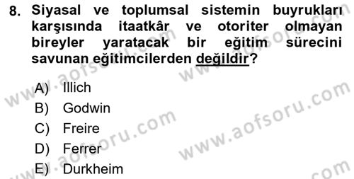 Yeni Toplumsal Hareketler Dersi 2021 - 2022 Yılı (Final) Dönem Sonu Sınav Soruları 8. Soru