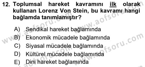 Yeni Toplumsal Hareketler Dersi 2021 - 2022 Yılı Yaz Okulu Sınav Soruları 12. Soru