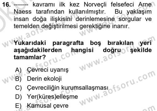 Yeni Toplumsal Hareketler Dersi 2021 - 2022 Yılı Yaz Okulu Sınav Soruları 16. Soru