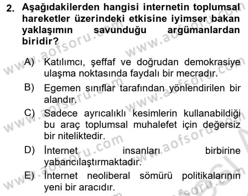 Yeni Toplumsal Hareketler Dersi 2021 - 2022 Yılı Yaz Okulu Sınav Soruları 2. Soru