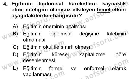 Yeni Toplumsal Hareketler Dersi 2021 - 2022 Yılı Yaz Okulu Sınav Soruları 4. Soru