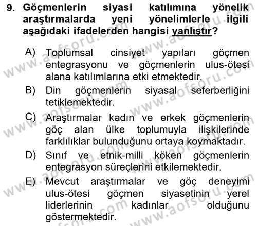 Yeni Toplumsal Hareketler Dersi 2021 - 2022 Yılı Yaz Okulu Sınav Soruları 9. Soru