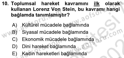 Yeni Toplumsal Hareketler Dersi 2022 - 2023 Yılı (Vize) Ara Sınav Soruları 10. Soru