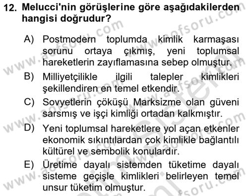 Yeni Toplumsal Hareketler Dersi Ara Sınavı Deneme Sınav Soruları 12. Soru