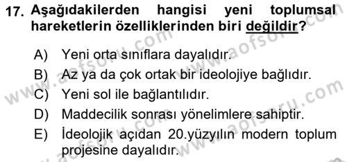 Yeni Toplumsal Hareketler Dersi Ara Sınavı Deneme Sınav Soruları 17. Soru