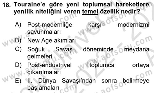 Yeni Toplumsal Hareketler Dersi 2022 - 2023 Yılı (Vize) Ara Sınav Soruları 18. Soru