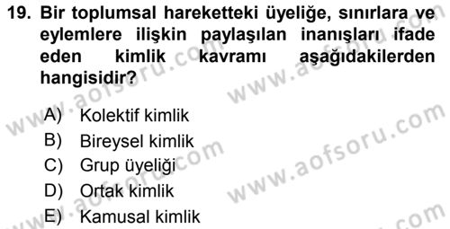 Yeni Toplumsal Hareketler Dersi 2022 - 2023 Yılı (Vize) Ara Sınav Soruları 19. Soru