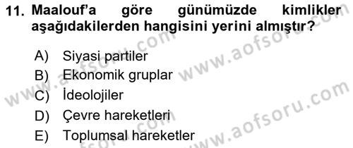 Yeni Toplumsal Hareketler Dersi 2022 - 2023 Yılı (Final) Dönem Sonu Sınav Soruları 11. Soru