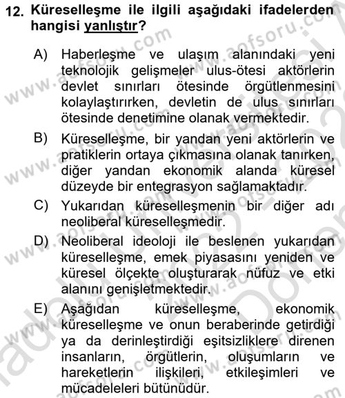 Yeni Toplumsal Hareketler Dersi 2022 - 2023 Yılı (Final) Dönem Sonu Sınav Soruları 12. Soru