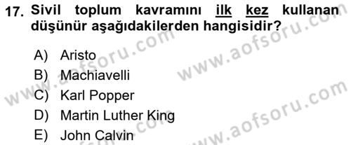 Yeni Toplumsal Hareketler Dersi 2022 - 2023 Yılı (Final) Dönem Sonu Sınav Soruları 17. Soru