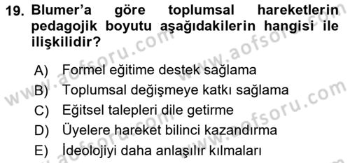 Yeni Toplumsal Hareketler Dersi 2022 - 2023 Yılı (Final) Dönem Sonu Sınav Soruları 19. Soru