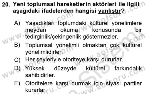 Yeni Toplumsal Hareketler Dersi 2022 - 2023 Yılı (Final) Dönem Sonu Sınav Soruları 20. Soru