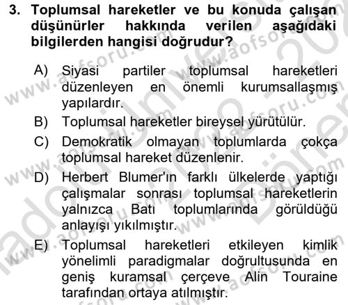 Yeni Toplumsal Hareketler Dersi 2022 - 2023 Yılı (Final) Dönem Sonu Sınav Soruları 3. Soru
