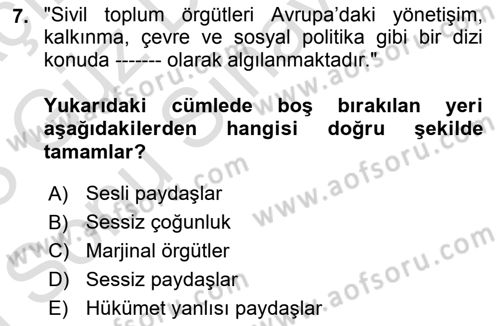 Yeni Toplumsal Hareketler Dersi 2022 - 2023 Yılı (Final) Dönem Sonu Sınav Soruları 7. Soru