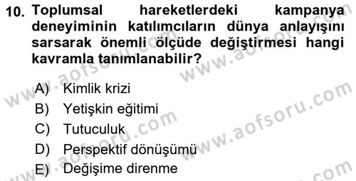 Yeni Toplumsal Hareketler Dersi 2022 - 2023 Yılı Yaz Okulu Sınav Soruları 10. Soru