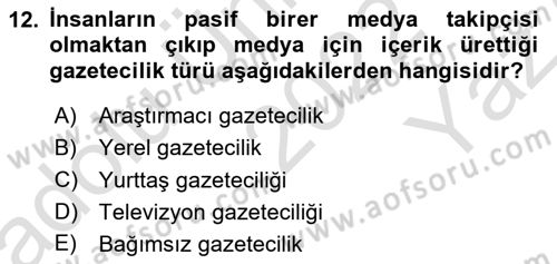 Yeni Toplumsal Hareketler Dersi 2022 - 2023 Yılı Yaz Okulu Sınav Soruları 12. Soru
