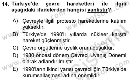 Yeni Toplumsal Hareketler Dersi 2022 - 2023 Yılı Yaz Okulu Sınav Soruları 14. Soru