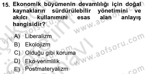 Yeni Toplumsal Hareketler Dersi 2022 - 2023 Yılı Yaz Okulu Sınav Soruları 15. Soru