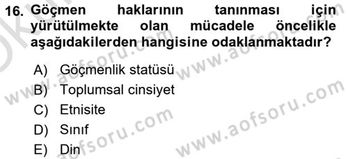 Yeni Toplumsal Hareketler Dersi 2022 - 2023 Yılı Yaz Okulu Sınav Soruları 16. Soru